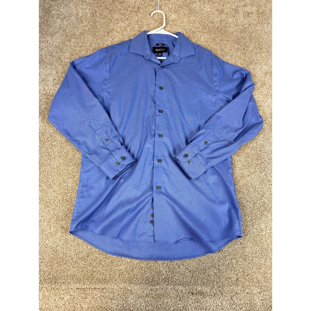 Awearness Kenneth Cole Mens Blue Non-Iron Slim Fit Dress Shirt 16 32/33 Business